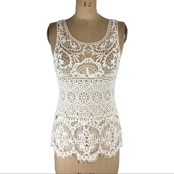 Ultra Pink Tops - 3/$25 Ultra Pink Ivory Crochet Tank Top